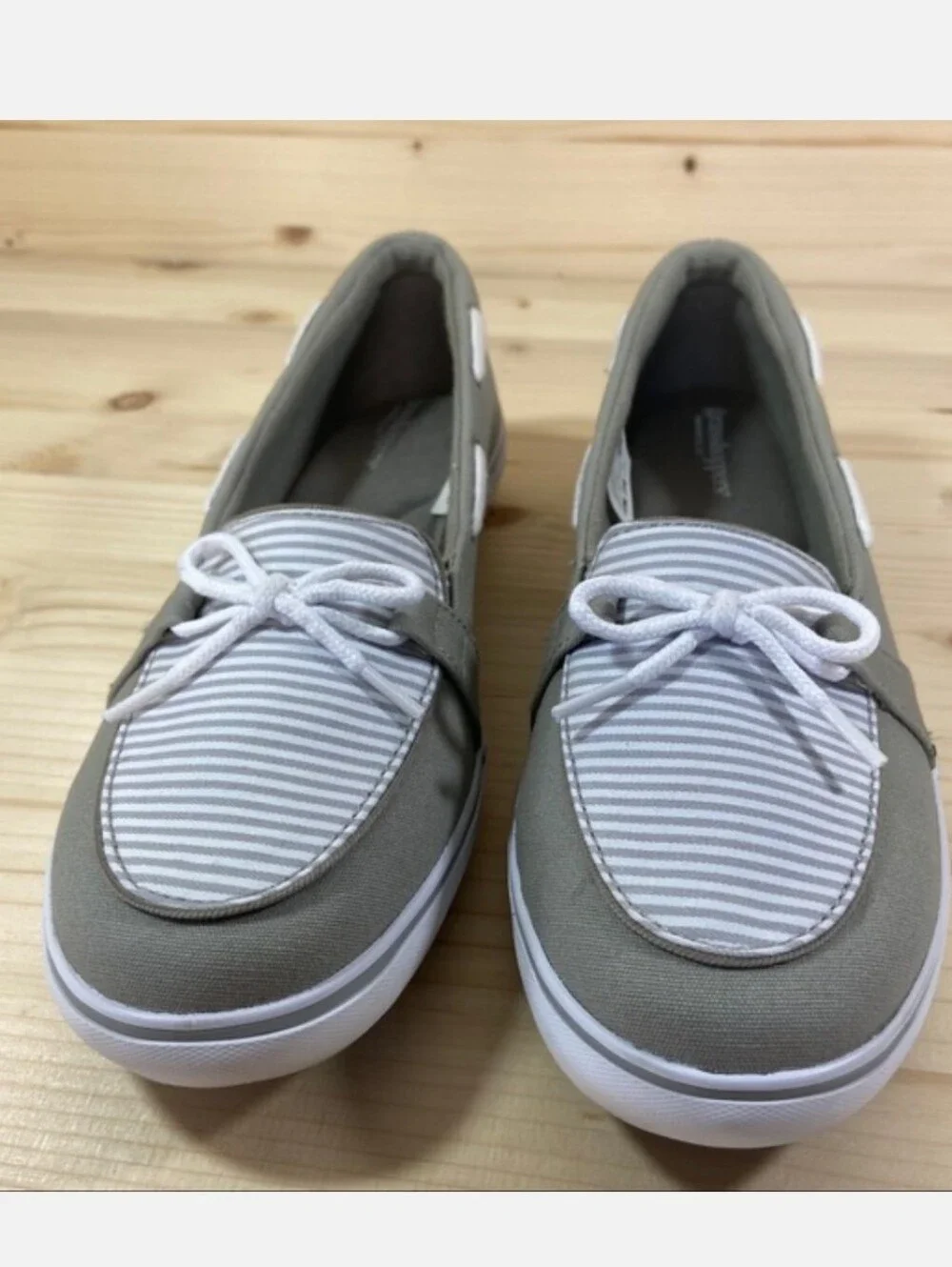Grasshoppers Windham Stripe Slip-On Canvas Boat Shoes/Sneakers Gray/White Sz 8.5